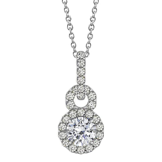 Round Real Diamond Pendant Necklace Without Chain 1.75 Carat White Gold 14K