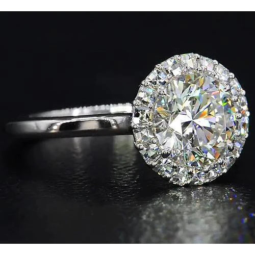 Round Real Diamond Ring Halo Style 5.50 Carats White Gold 14K