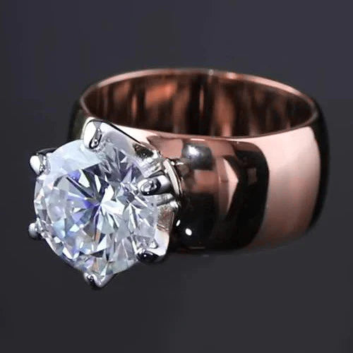 Round Real Diamond Solitaire Ring 2.50 Carats Thick Shank Two Tone 14K