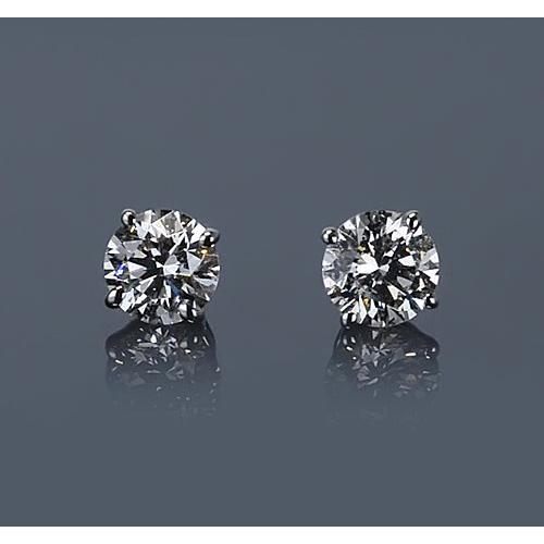 Round Real Diamond Stud Basket Set Earring 1.50 Carats White Gold 14K