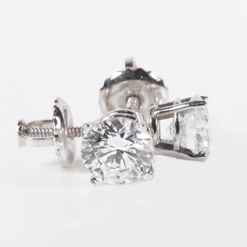 Round Real Diamond Stud Earrings 2 Carats