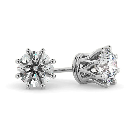 Round Real Diamond Stud Earrings Crown Setting G Vs2 3 Carat 8 Prong Set