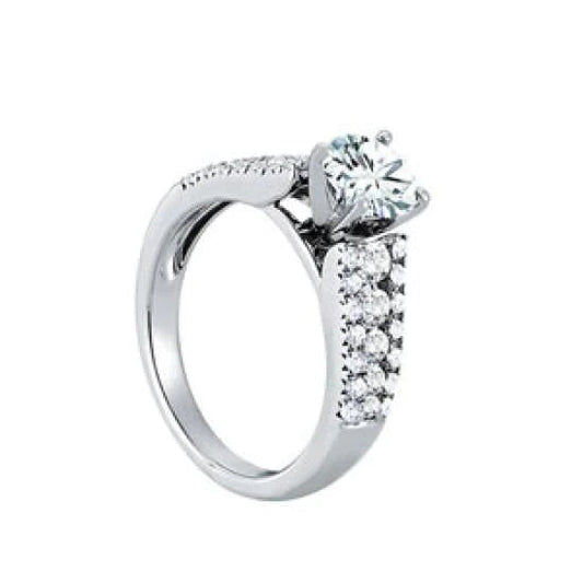Round Real Diamonds 2 Carats Solitaire With Accents Ring White Gold 14K