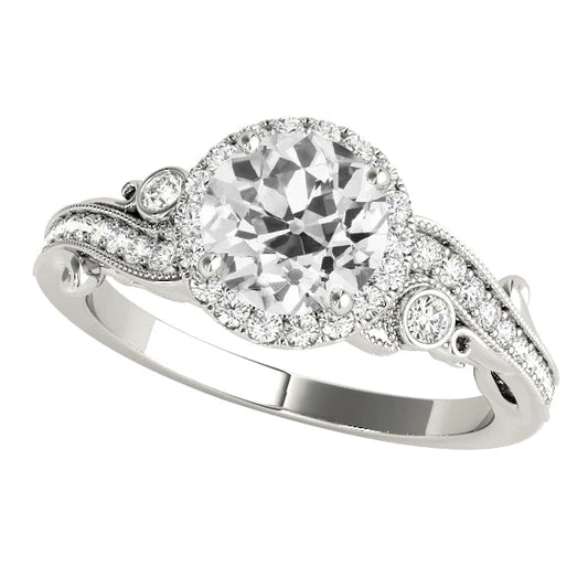 Round Real Old Miner Diamond Ring 3 Stone Style 4.50 Carats Milgrain Shank