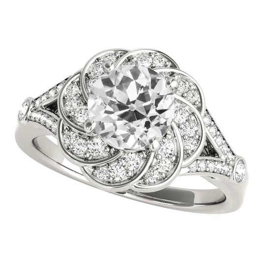 Round Real Old Miner Diamond Ring Flower Style 4.50 Carats Split Shank