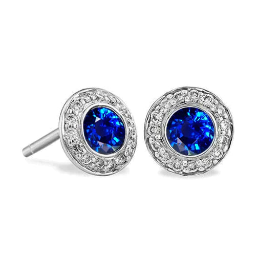 natural round sapphire 1ct earring front view