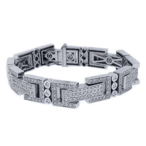 Round Shaped 18 Carats Real Diamond Men Bracelet White Gold 14K