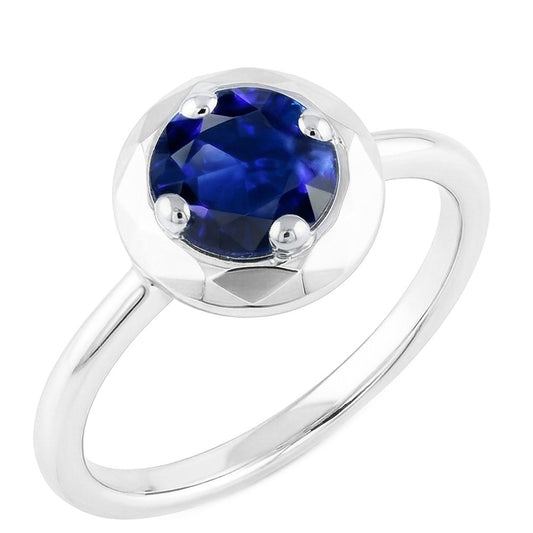 Round Solitaire Blue Sapphire Ring 1 Carat 4 Prong Gemstone Jewellery