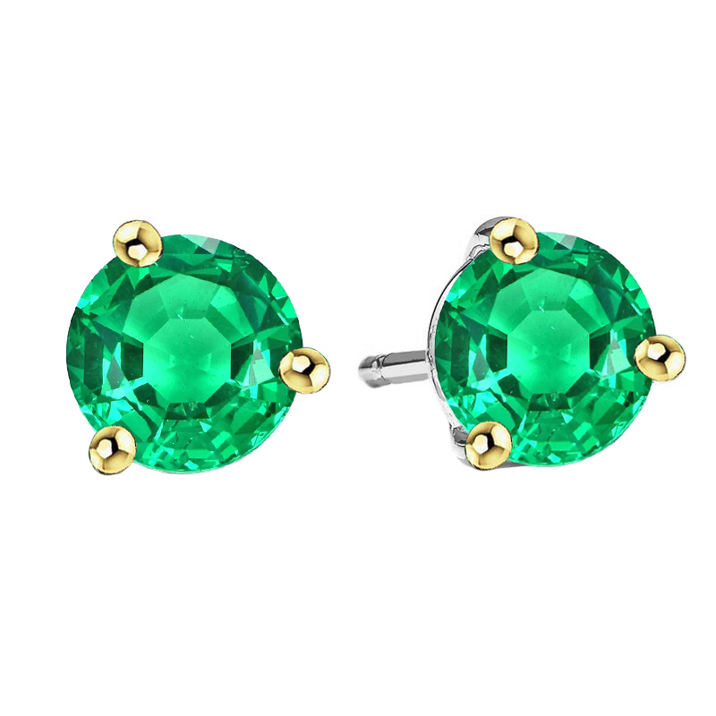 Colombian Emerald Round Brilliant Gemstone Earring in Two-Tone 14K Gold – main view