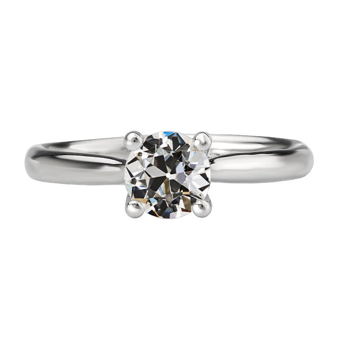 Round Solitaire Natural Old Mine Cut Diamond Ring 2 Carats Women's Jewelry