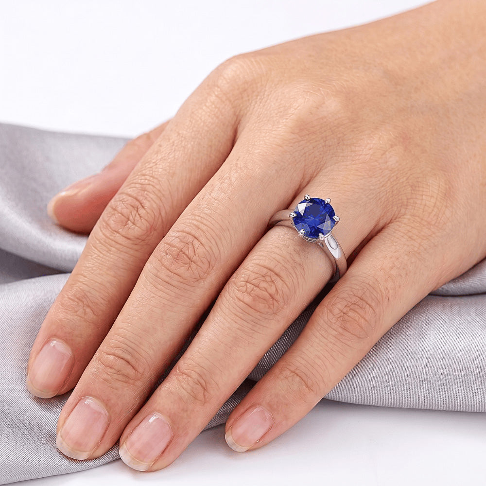 Round Solitaire Ring Sri Lankan Sapphire 2 Carats White Gold 14K