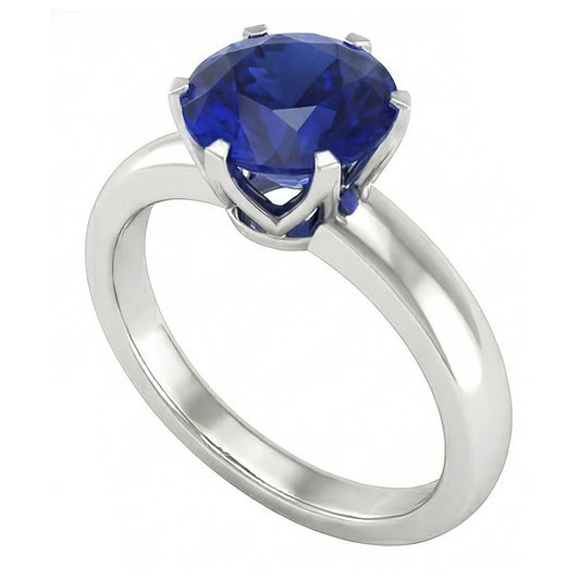 Round Solitaire Sapphire Ring 3 Carats White Gold Jewellery