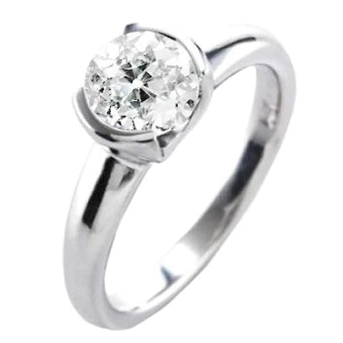 Round Solitaire Wedding Ring Old Miner Natural Diamond Half Bezel Set 1 Carat