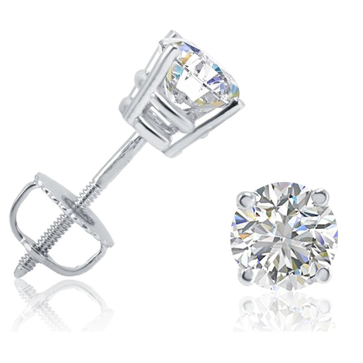 Round Sparkling Real Diamond Studs Earrings 3.50 Carats White Gold 14K