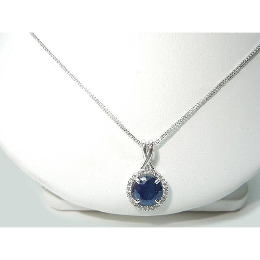 Round Sri Lanka Sapphire Diamond Women Necklace Pendant 2.20 Ct.