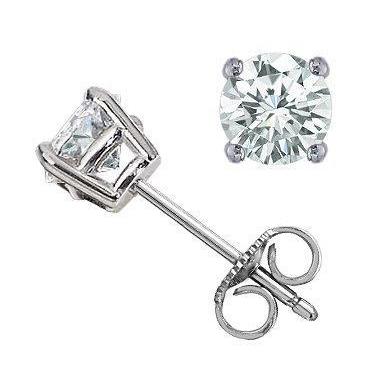 Round Stud Natural Diamond Earrings 2 Carats White Gold 14K