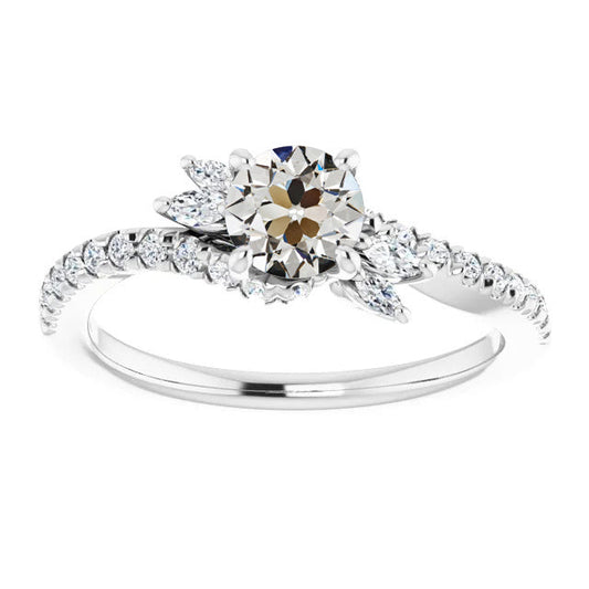 Fine Diamond Old Mine Cut Accent Solitaire Ring in 14 Karat White Gold – main view