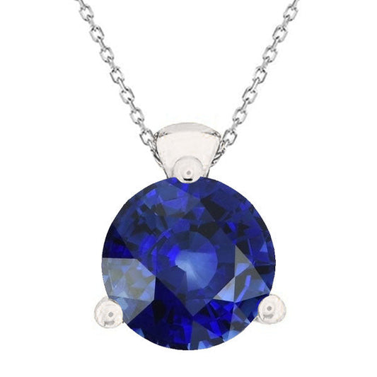 Cornflower Blue Sapphire Round Cut Gemstone Pendant in 14 Karat White Gold – main view