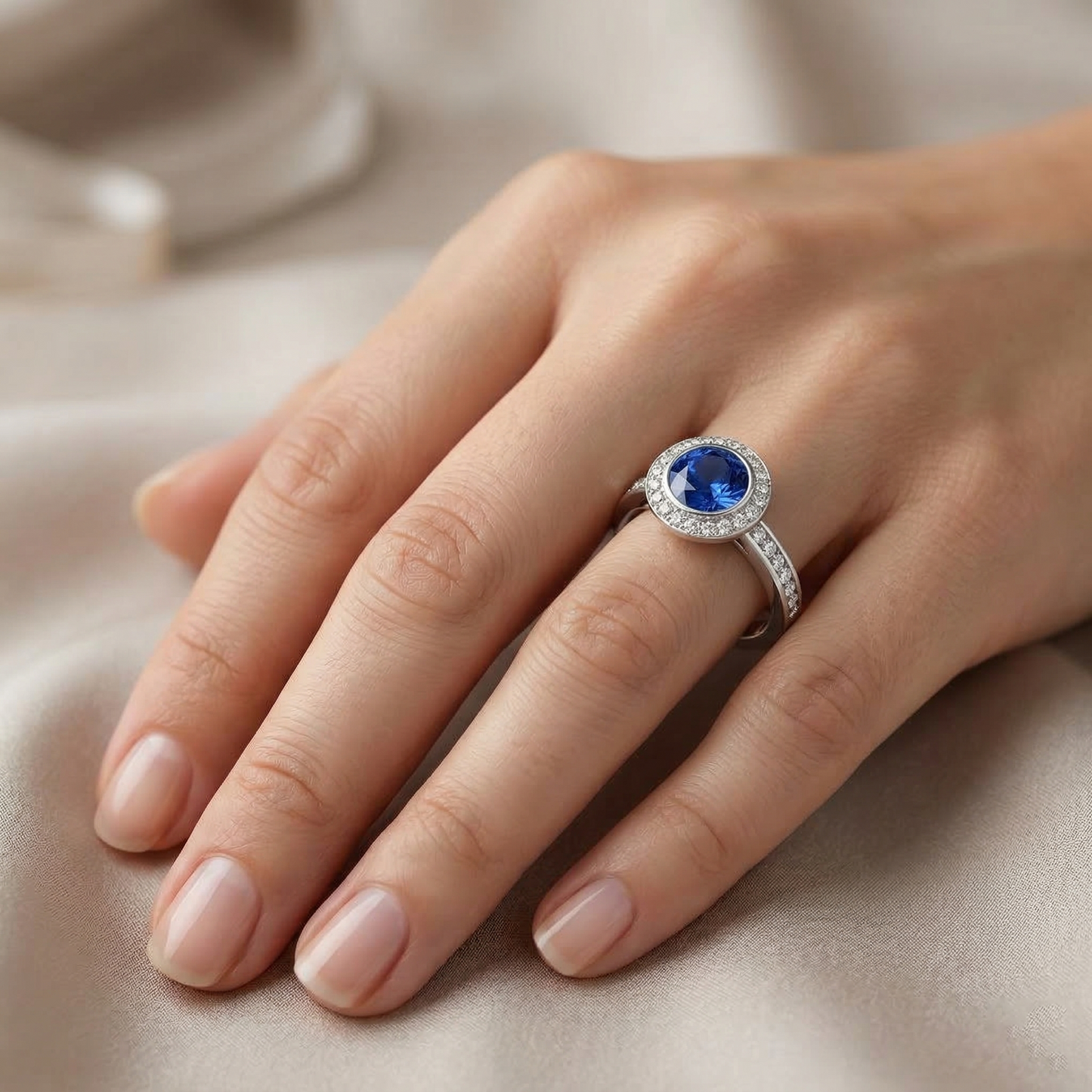 Round Cut Solitaire With Accents 2.40 Ct Ceylon Sapphire Natural Earth Mined DIAMOND ( NOT LAB GROWN )s Ring