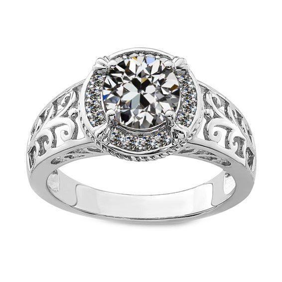 Fine Diamond Halo Ring 3-ct 14 Karat White Gold – main view