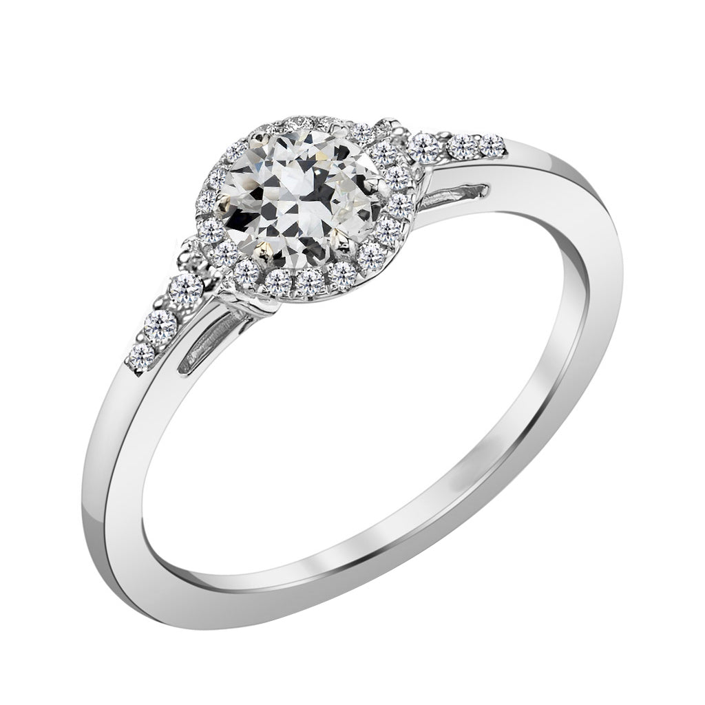 Brilliant Diamond Antique Cushion Halo Setting Ring in 14K White Gold – main view