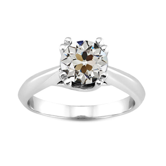 Diamond Antique Cushion Single Stone Ring in 14 Karat White Gold – main view
