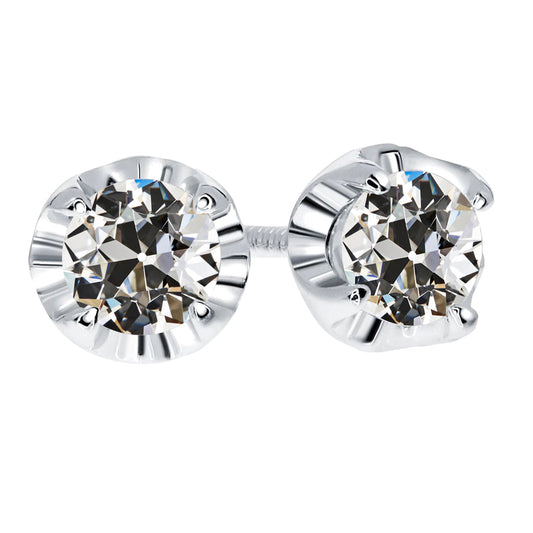 Diamond Old Mine Cut Drop Earrings in 14 Karat White Gold – main view