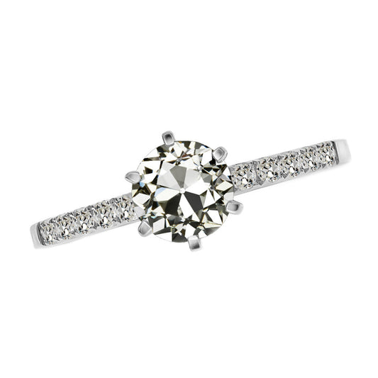 Brilliant Diamond Old Mine Cut Single Stone Ring in 14 Karat White Gold – main view