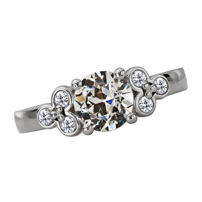 Brilliant Diamond Antique Cushion Accent Solitaire Ring in 14K White Gold – main view