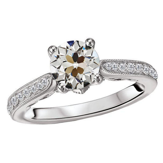 Antique Cushion Fine Diamond ring in 14 Karat White Gold – main view