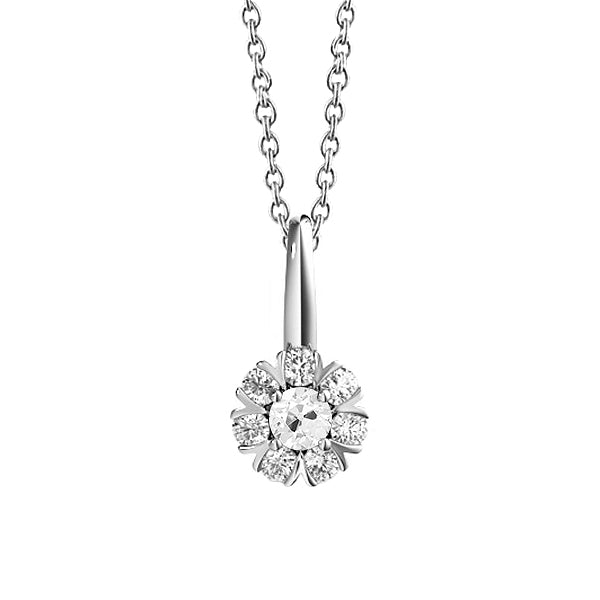 Diamond Old Mine Cut Drop Pendant in 14 Karat White Gold – main view