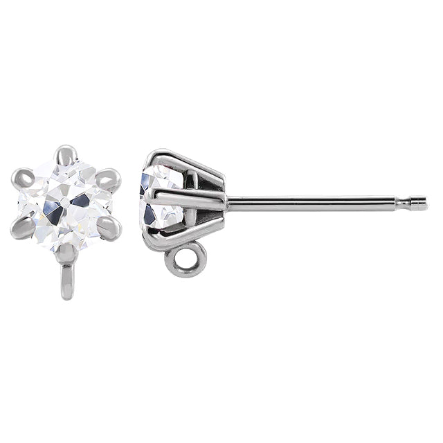 Diamond Antique Cushion Stud Earrings in 14K White Gold – front view