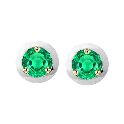 Emerald Round Brilliant Gemstone Earring in 14K Two Tone Gold – main view