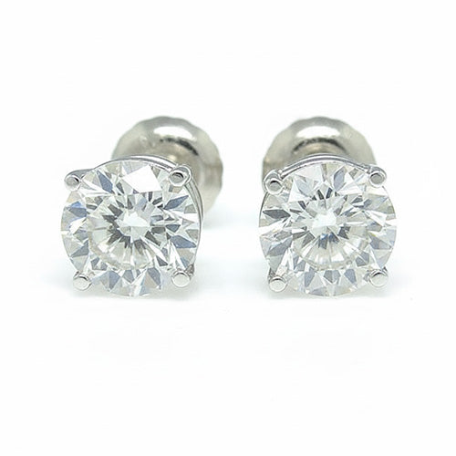 Round Shaped Stud Real Natural Earth Mined Diamond Women Earrings 4 Carats White Gold 14K