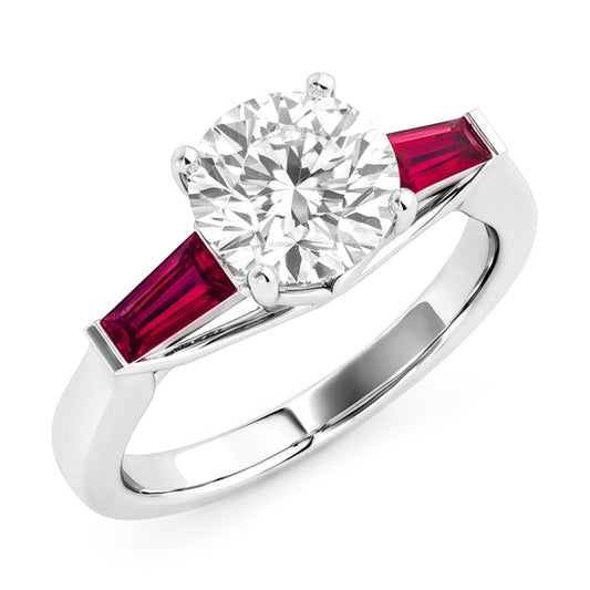 Ruby & Real Natural Earth Mined Diamond Trilogy Ring 3.20 Carats Old Cut 14K Gold