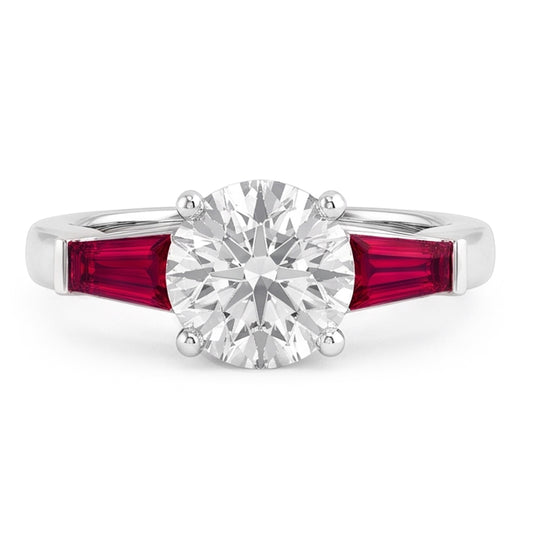 Ruby & Real Natural Earth Mined Diamond Trilogy Ring 3.20 Carats Old Cut 14K Gold