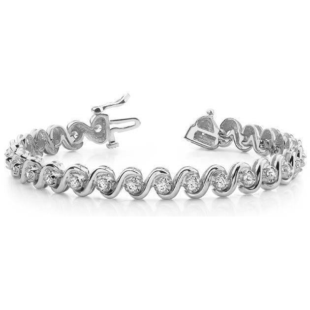 S Style Tennis Bracelet Women 7 Carats Round Real Diamonds Gold 14K