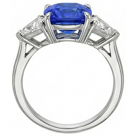 Sapphire 3 Stone Ring With Trillion Natural Earth Mined Diamonds