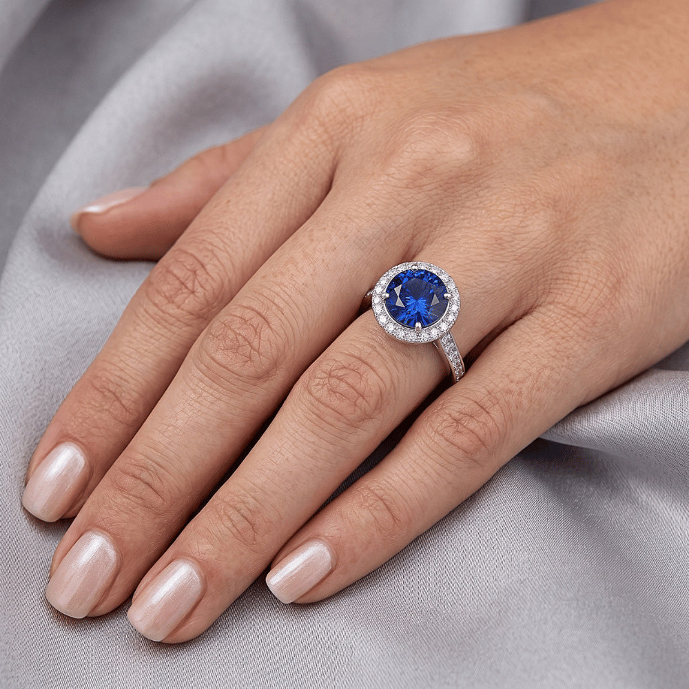 Sapphire And Natural Earth Mined DIAMOND ( NOT LAB GROWN ) Wedding Ring Jewellery Gold White 3 Ct Round Cut
