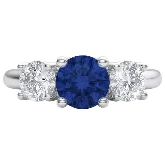 Sapphire And Natural Earth Mined DIAMOND ( NOT LAB GROWN ) 3 Stone Ring