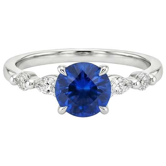 Sapphire And Natural Earth Mined Diamond Anniversary Ring For Women