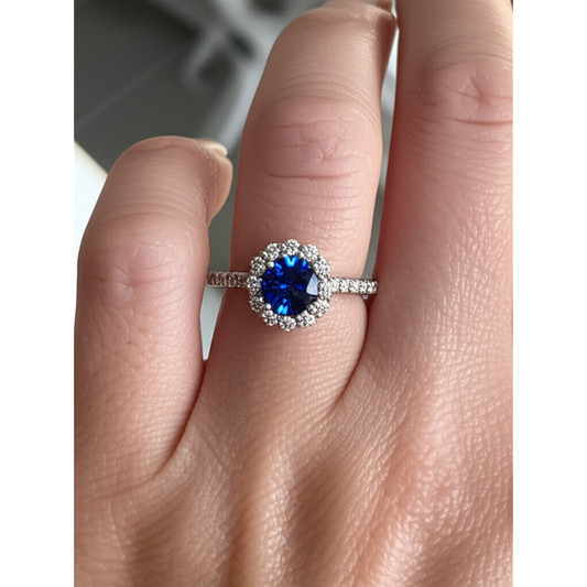 natural round sapphire 3.40ct ring with diamond accents