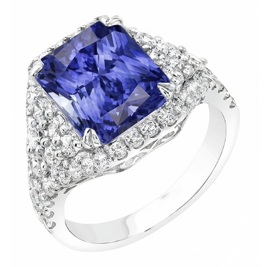 Sapphire Gemstone Ring 4.50 Carats Multi Row Pave Set Natural Earth Mined Diamond Shank
