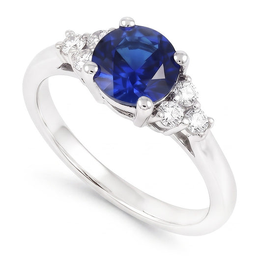 Sapphire Ring Round Cut Natural Earth Mined Diamond Jewellery