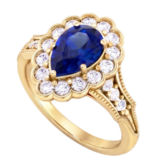 Sapphire Vintage Style Engagement Natural Earth Mined DIAMOND ( NOT LAB GROWN ) Ring