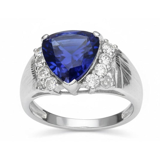 Sapphire Mens Ring IGI CERTIFIED Diamond Anniversary Trillion Vintage Style