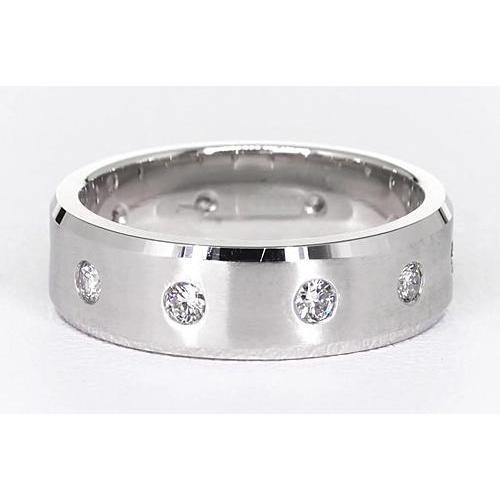 Satin Finish Anniversary Band Round Real Natural Earth Mined Diamonds White Gold 14K