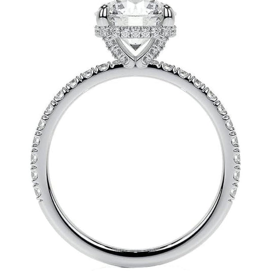 Brilliant Diamond Antique Cushion Accent Solitaire Ring in 14K White Gold – front view