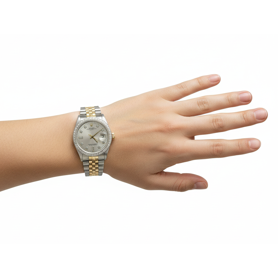 Silver Natural Earth Mined Diamond Dial Bezel Rolex Date Men Watch Ss Jubilee Bracelet