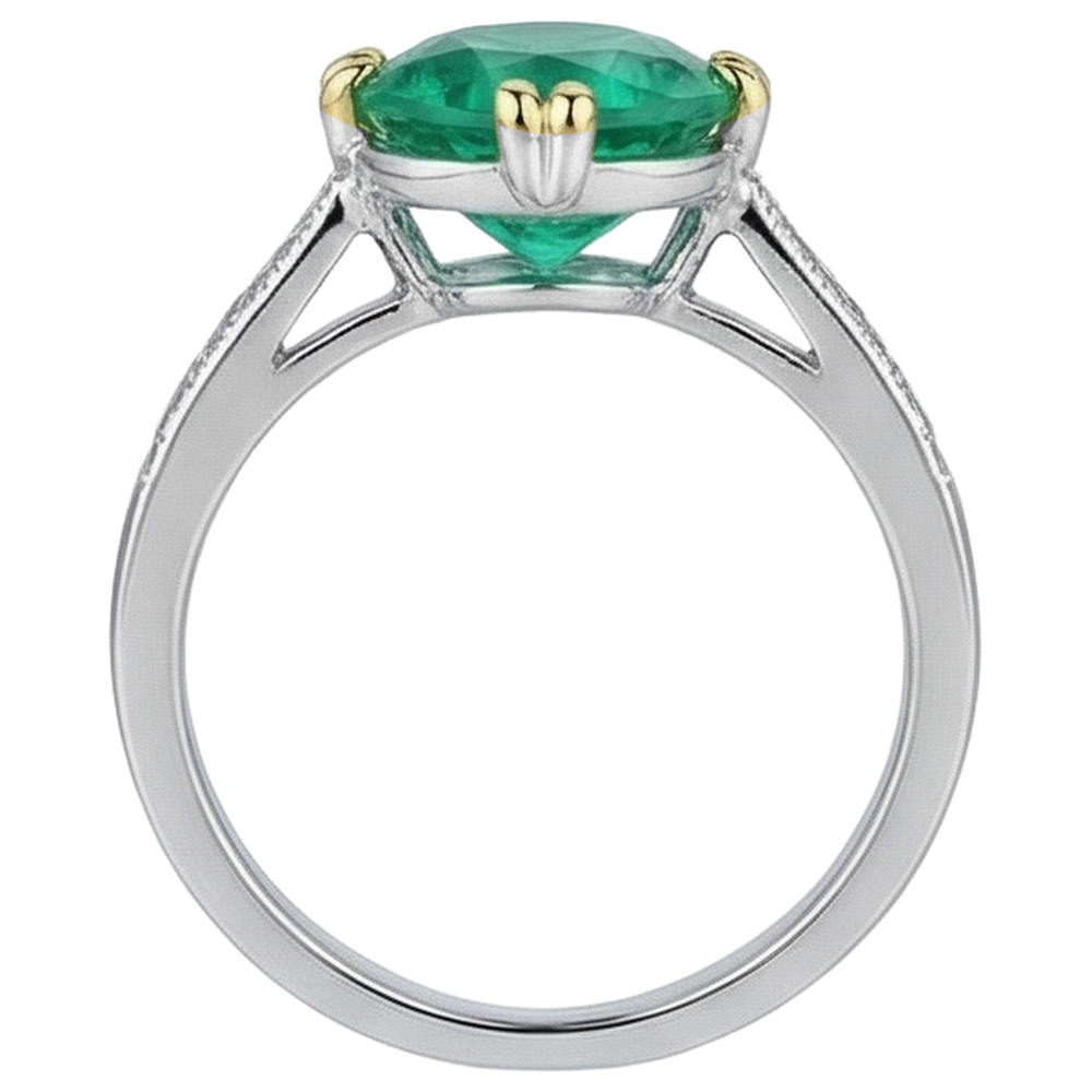 Fine Emerald Precious Stone Ring 3.50-ct Two-Tone 14K Gold – back view